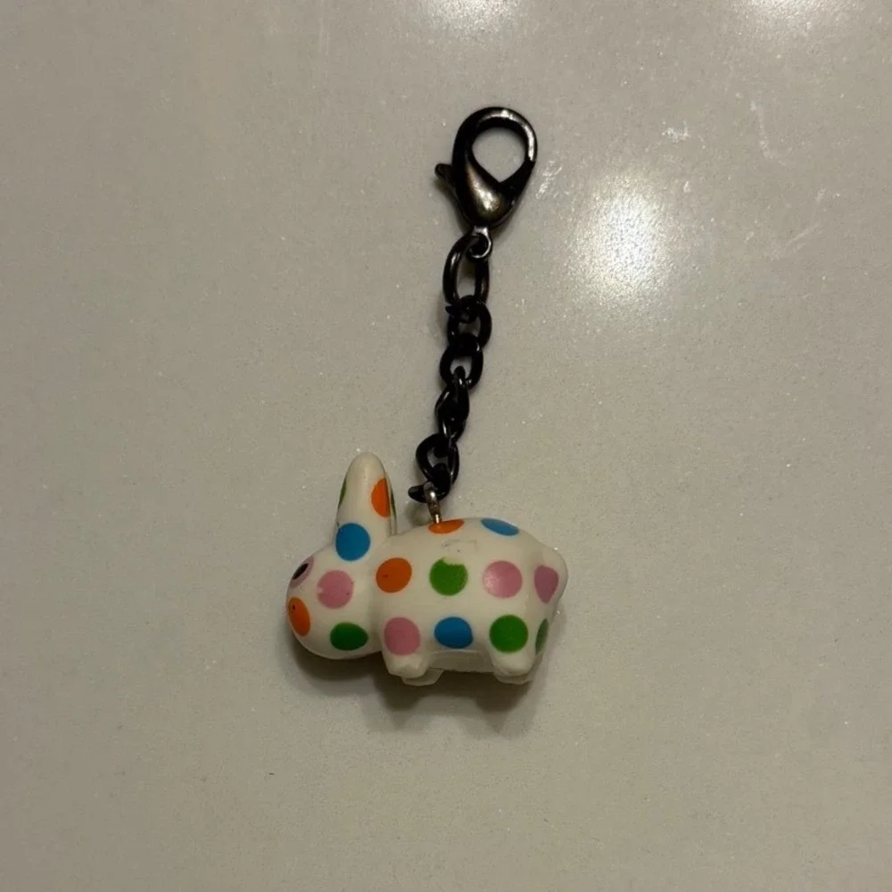 Kidrobot Frank Kozik Labbit Keychain White Polka Dot Vinyl Figure Accessory